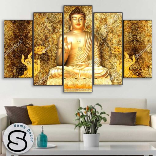 Bộ 5 Tranh Phật A Di Đà Và Sen Vàng