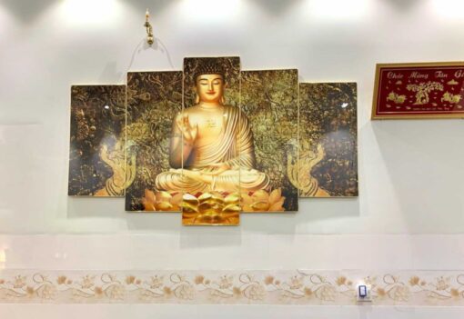 Bộ 5 Tranh Phật A Di Đà Và Sen Vàng Tráng Gương