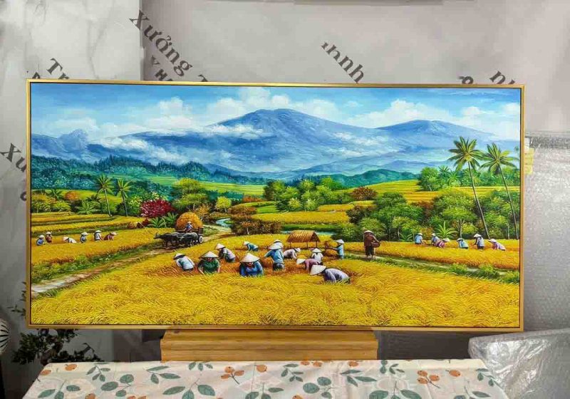 tranh-mua-gat-lua-chin-canvas Tranh Mùa Gặt Lúa Chín Canvas