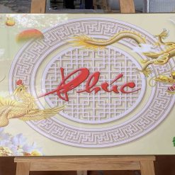 Tranh Rồng Phượng Và Chữ Phúc Tráng Gương