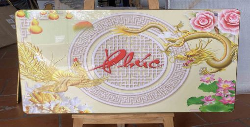 Tranh Rồng Phượng Và Chữ Phúc Tráng Gương