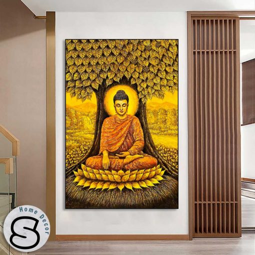 Tranh Phật Thích Ca Và Cây Bồ Đề Vàng