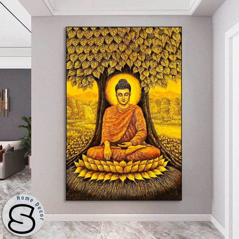 Tranh Phật Thích Ca Và Cây Bồ Đề Vàng
