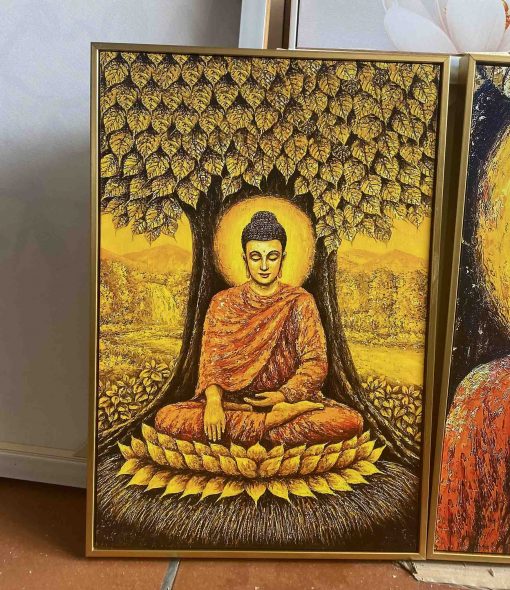 Tranh Canvas Phật Thích Ca Và Cây Bồ Đề Vàng