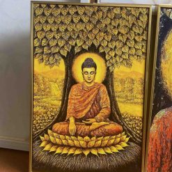 Tranh Canvas Phật Thích Ca Và Cây Bồ Đề Vàng